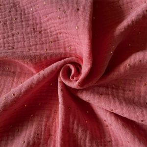 Gaze à pois dorés rose marsala