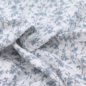 Gaze fleurie bleu brume