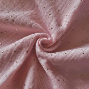 Gaze à pois dorés rose blush
