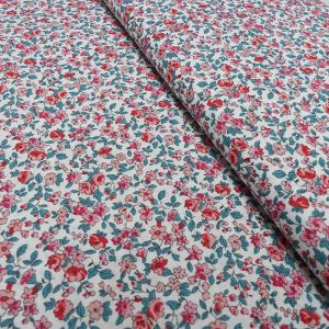 Coton fleuri esprit liberty – vert et corail